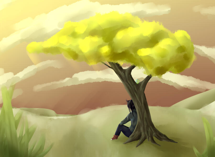 Old art. Bright tree.