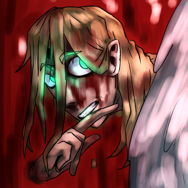 Angel guy in a wall of blood. Fanart for a friend.